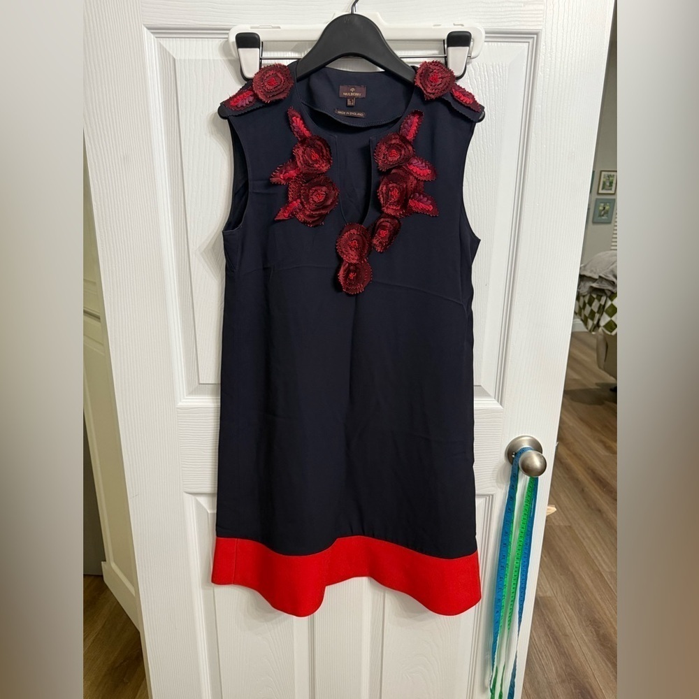 Mulberry Dress UK 6 US 2 | Navy Red Floral Appliqué Sleeveless Made in England - Picture 1 of 5